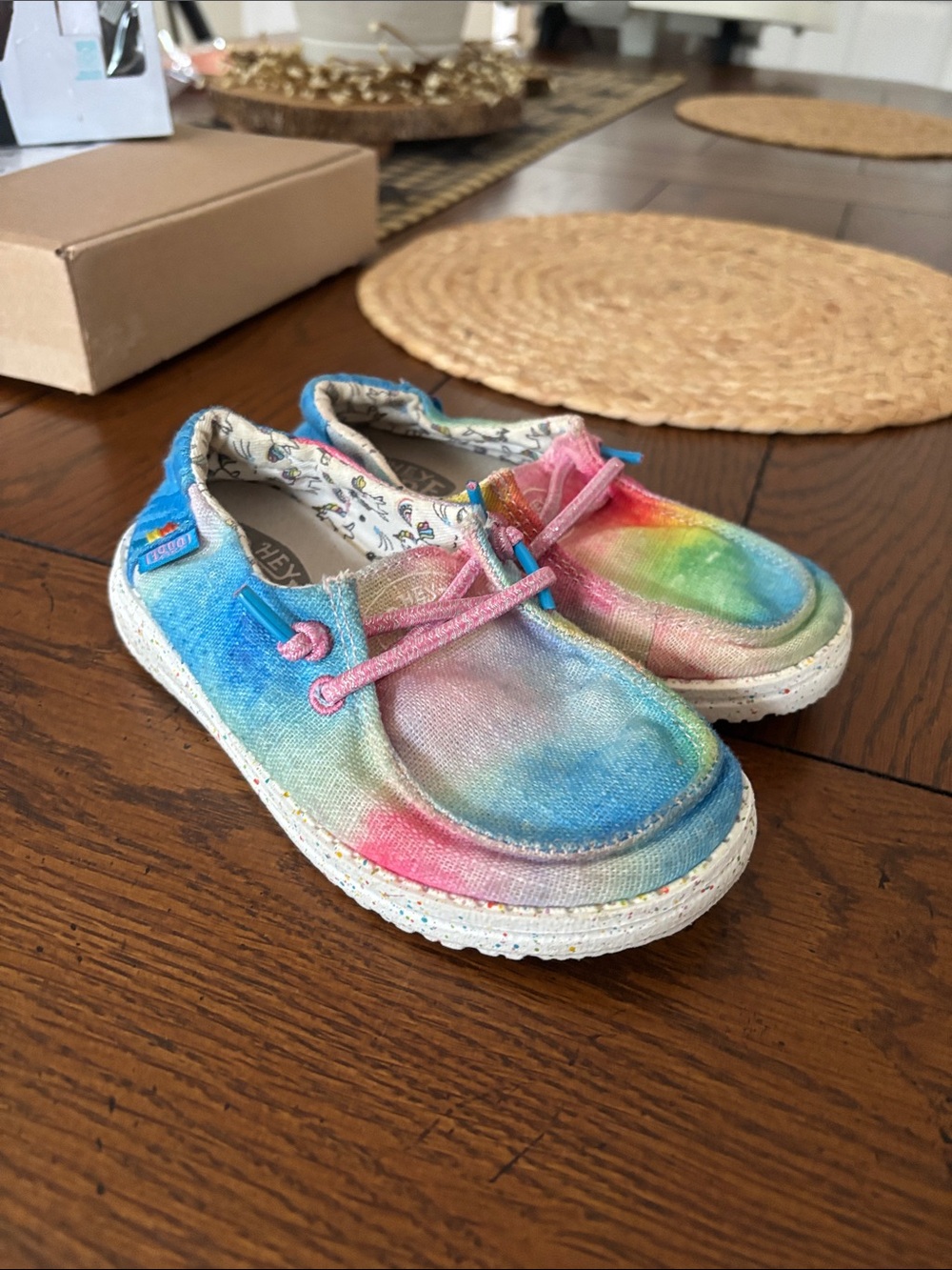 Hey Dude Kids Tie-Dye Canvas Slip-Ons in Rainbow Pastels